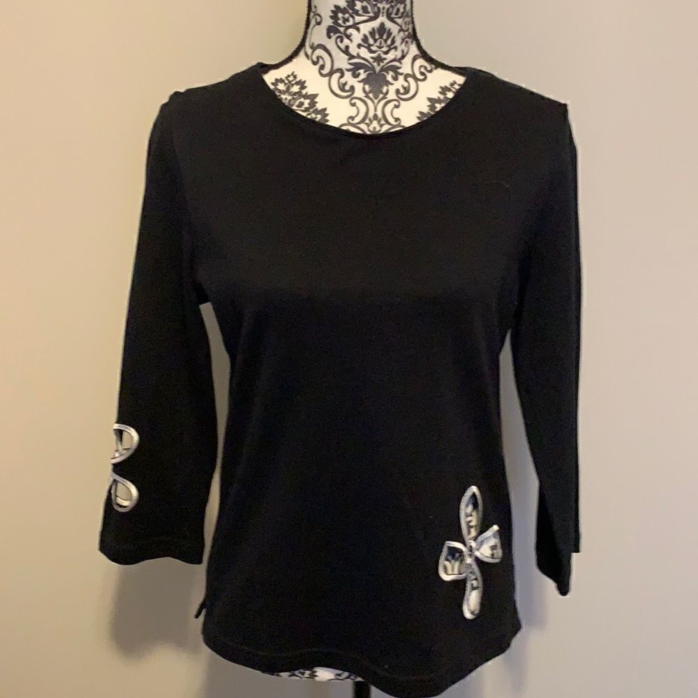 Jane Ashley Black 3/4 Sleeve Shirt Size Small